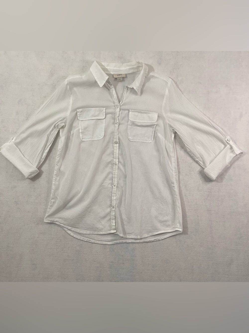 Loft Lightweight Sheer Cotton Casual Button-Down Top 3/4 Sleeves size M